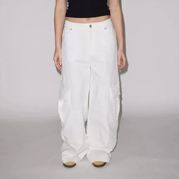 NWT Local European White RELAXED DENIM CARGO Oversized Pants Size Small - Picture 1 of 7